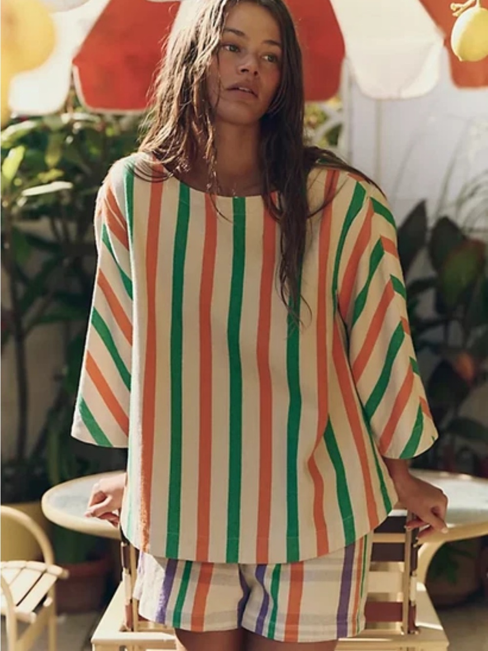 Free People Free Est The Tone Sand Combo Striped Top